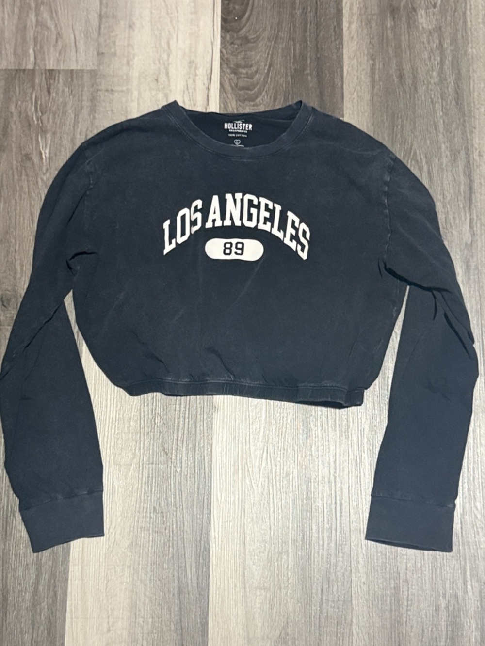 Hollister Black Cropped Los Angeles 89 Crewneck Sweatshirt